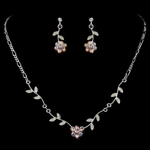 * Enchanting Silver AB Floral Bridal Wedding Jewelry Set NE 330