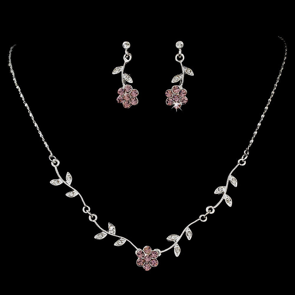 * Enchanting Silver Amethyst Floral Bridal Wedding Jewelry Set NE 330