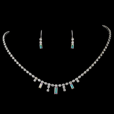 * Silver AB Bridal Wedding Necklace Earring Set 332