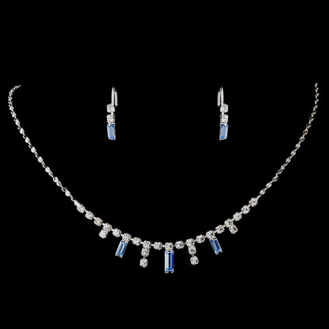 * Silver Light Blue Bridal Wedding Necklace Earring Set 332