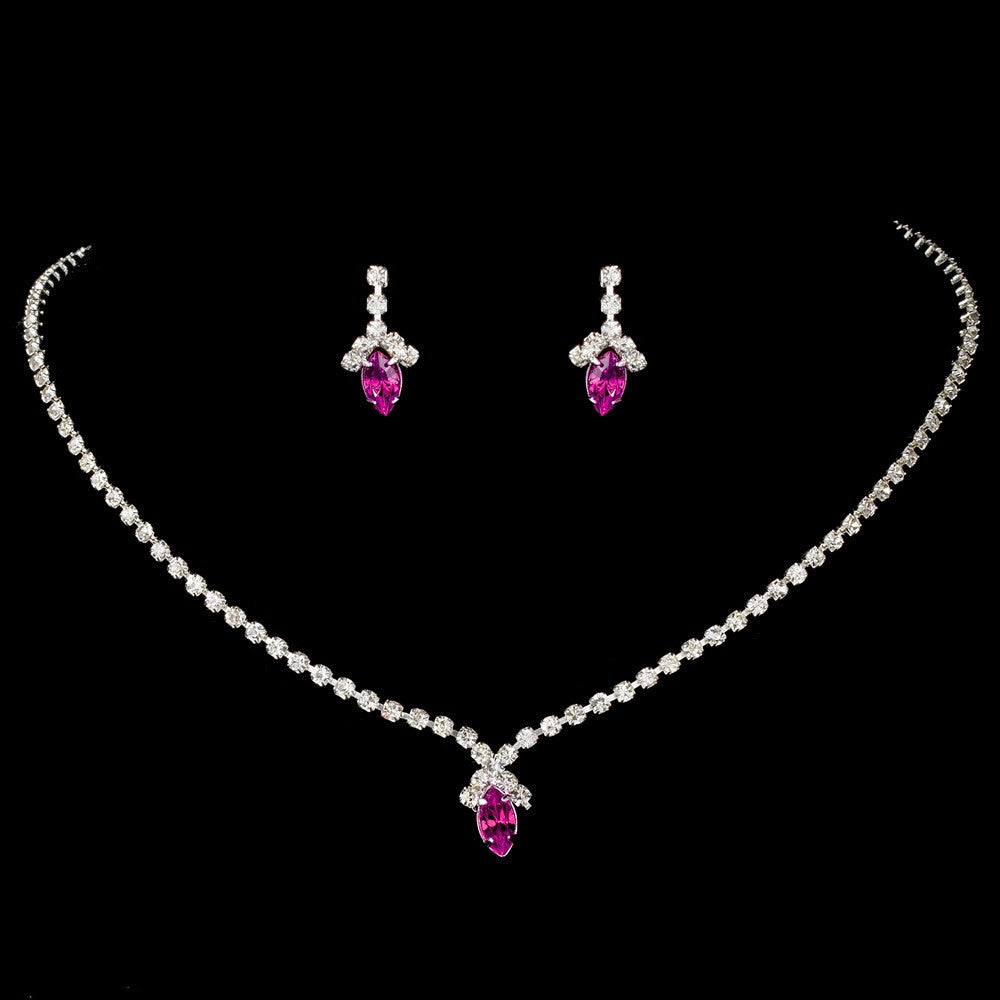 Beautiful Fuchsia Crystal Bridal Wedding Jewelry Set NE 342