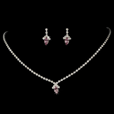 Beautiful Light Amethyst Crystal Bridal Wedding Jewelry Set NE 342