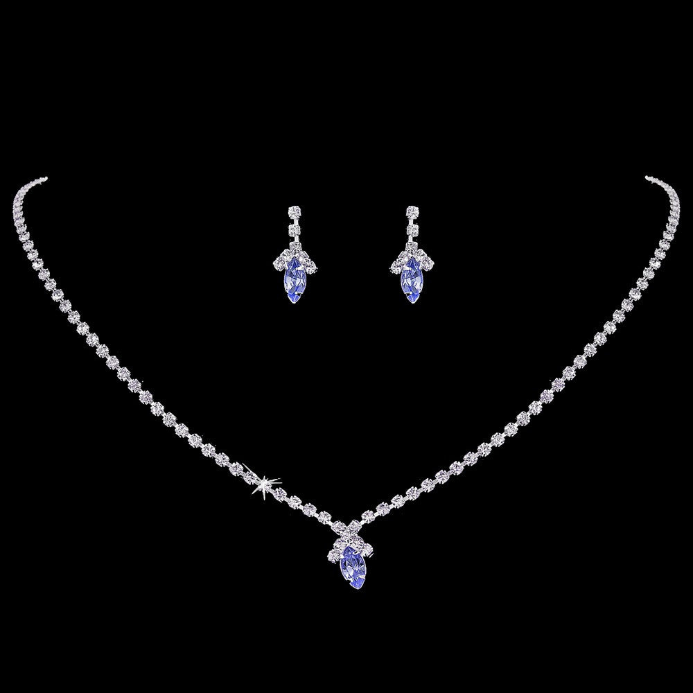 Beautiful Light Blue Crystal Bridal Wedding Jewelry Set NE 342