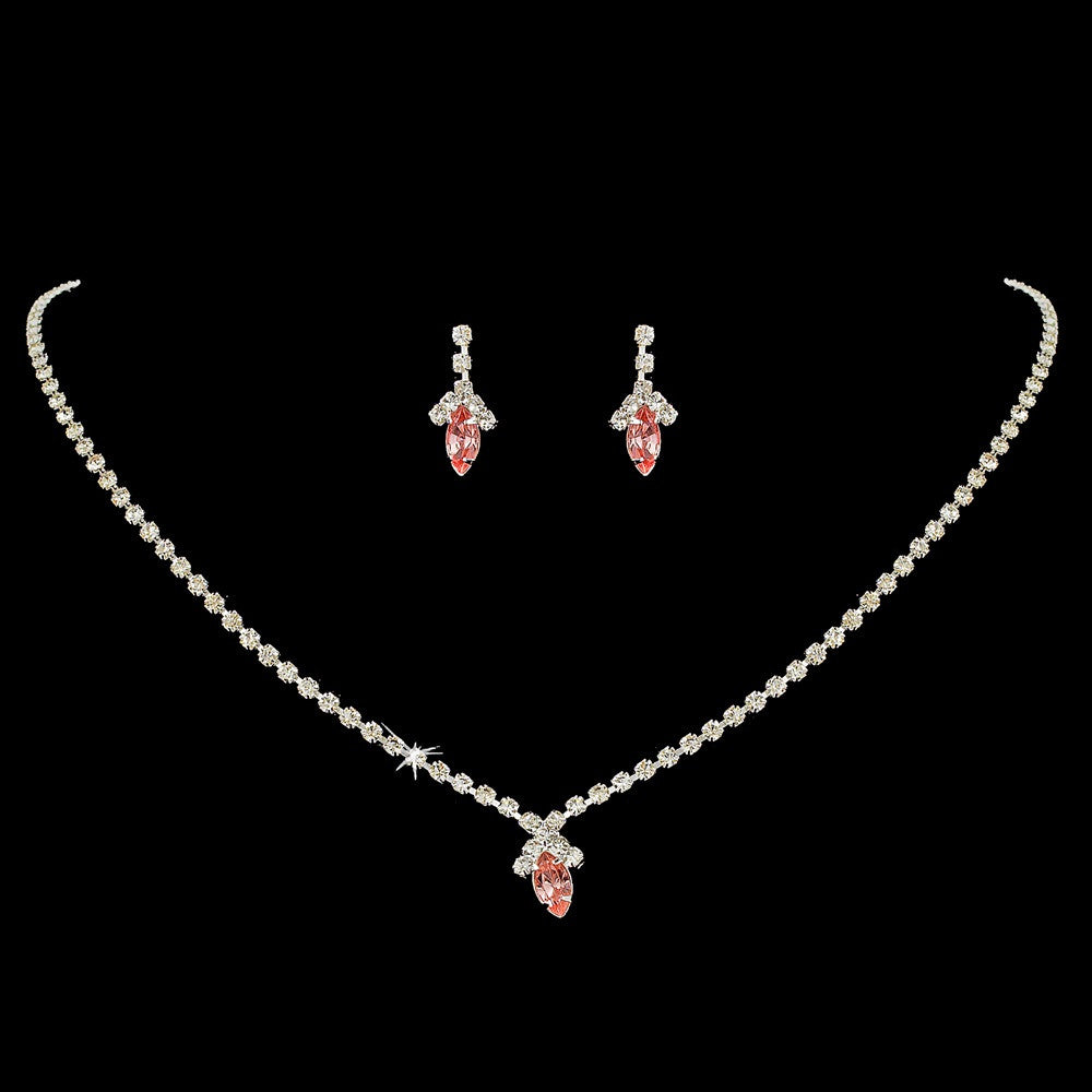Beautiful Pink Crystal Bridal Wedding Jewelry Set NE 342
