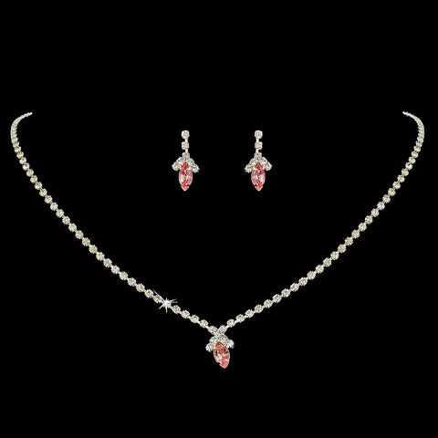 Beautiful Pink Crystal Bridal Wedding Jewelry Set NE 342