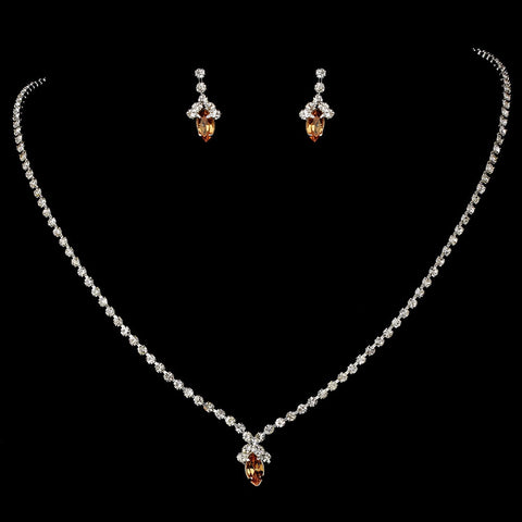 Beautiful Silver and Tan Crystal Bridal Wedding Jewelry Set NE 342
