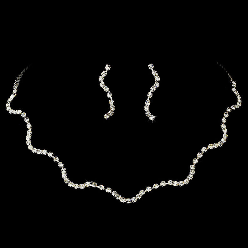 Bridal Wedding Necklace Earring Set 347 Silver Clear