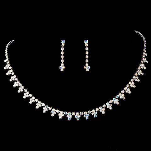 * Bridal Wedding Necklace Earring Set 352 Silver AB