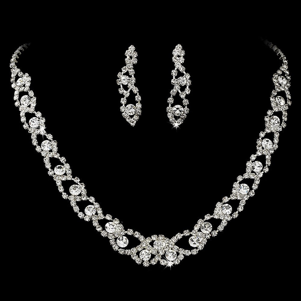 Stunning Silver Clear Rhinestone Bridal Wedding Necklace & Earring Set 355