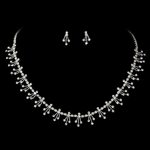 * Dazzling Silver Clear Rhinestone Bridal Wedding Necklace & Earring Set NE 357