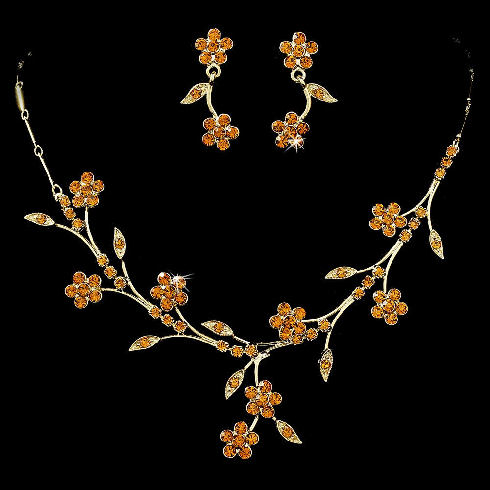 Beautiful Floral Gold Bridal Wedding Jewelry Set NE 363