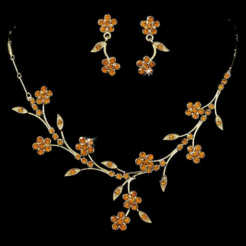 Beautiful Floral Gold Bridal Wedding Jewelry Set NE 363