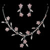 Bridal Wedding Necklace Earring Set NE 363 Silver Pink