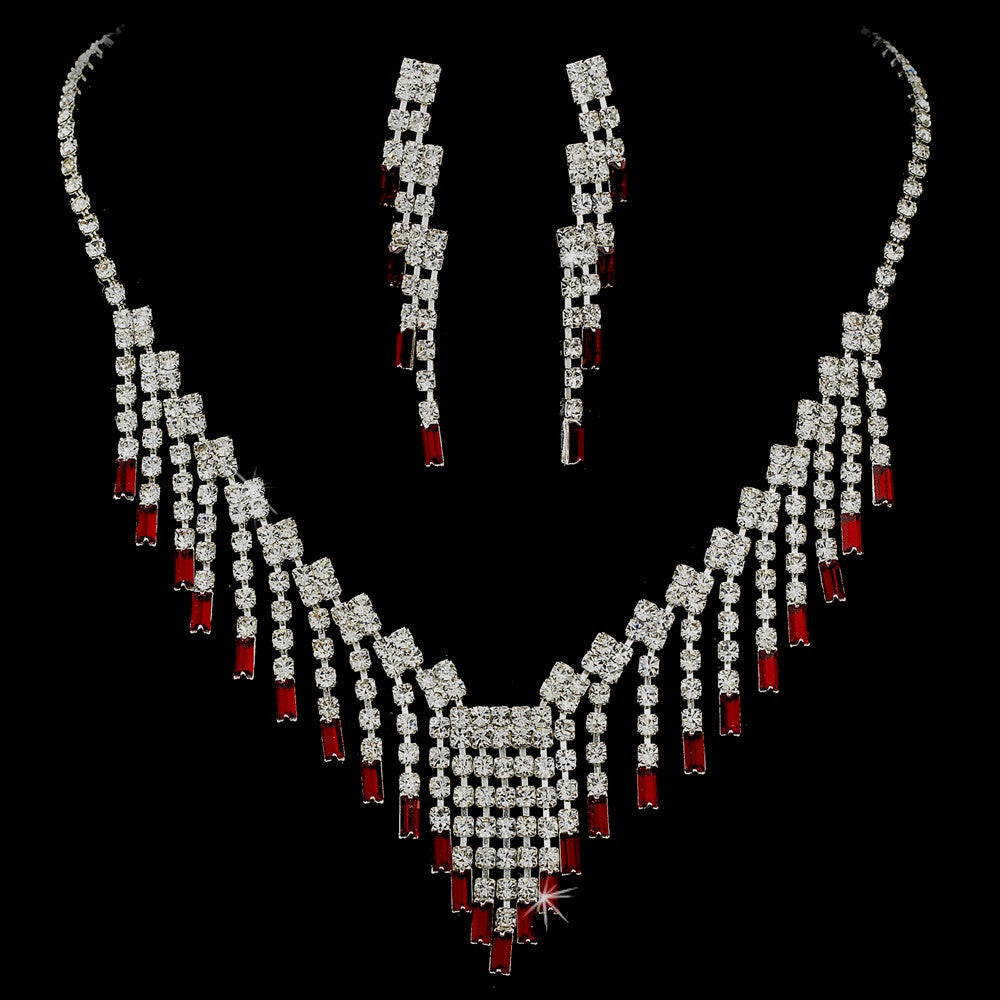 * Glamorous Silver Crystal Statement Bridal Wedding Necklace & Earring Set NE 365