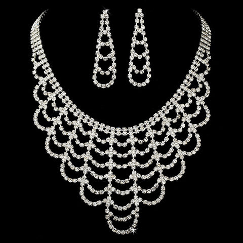 * Fabulous Silver Clear Crystal Chandelier Statement Bridal Wedding Jewelry Set NE 366