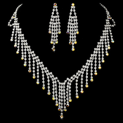 * Statement Bridal Wedding Necklace Earring Set 374 Silver AB