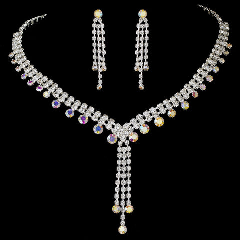Bridal Wedding Necklace Earring Set 377 Silver AB