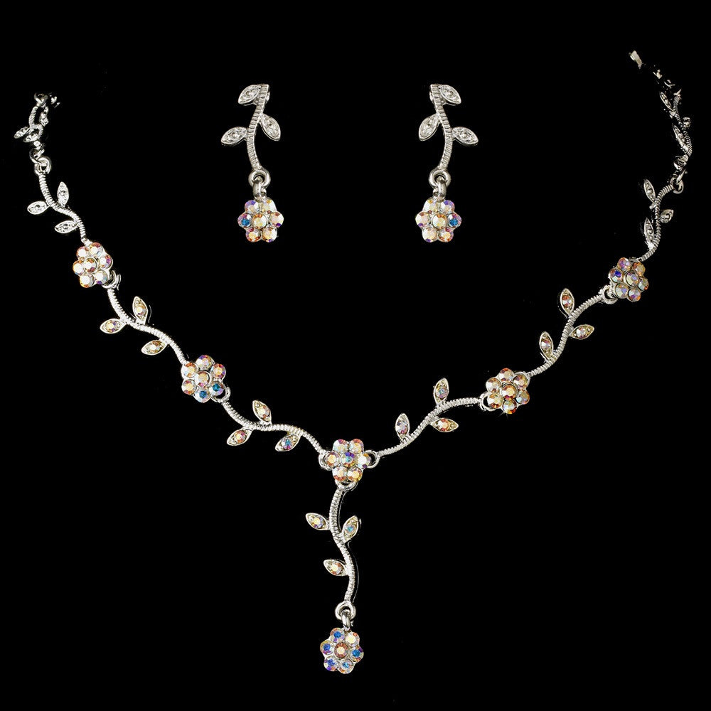* Charming Silver AB Rhinestone Bridal Wedding Necklace & Earring Set 383