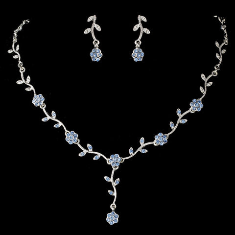 * Charming Silver Blue Rhinestone Bridal Wedding Necklace & Earring Set 383