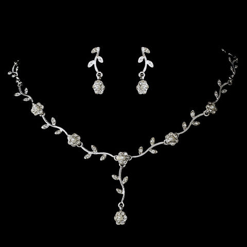 * Charming Silver Clear Rhinestone & White Pearl Bridal Wedding Necklace & Earring Set 383