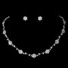 Silver Clear Floral Rhinestone Bridal Wedding Necklace & Earring Set NE 384