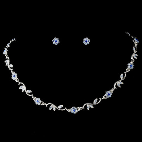 Silver Light Blue Bridal Wedding Necklace Earring Set 384