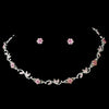 Silver Pink Bridal Wedding Necklace Earring Set 384