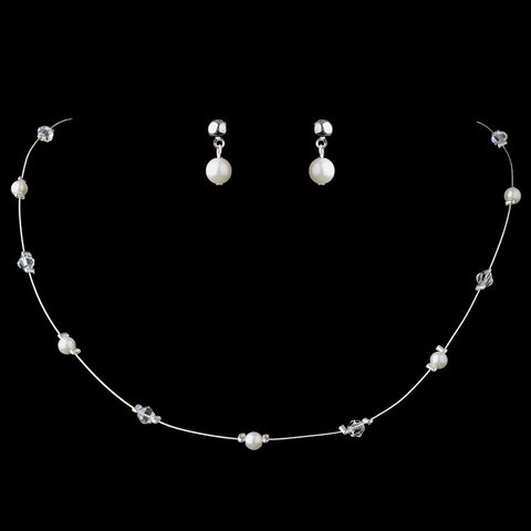 Lovely Children's Silver Pearl & Clear Crystal Bead Bridal Wedding Necklace & Earring Set 408