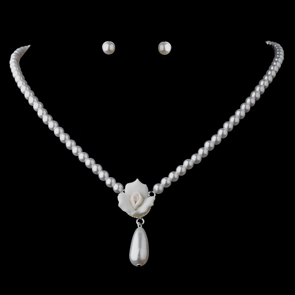Bridal Wedding Necklace Earring Set 409 Silver White