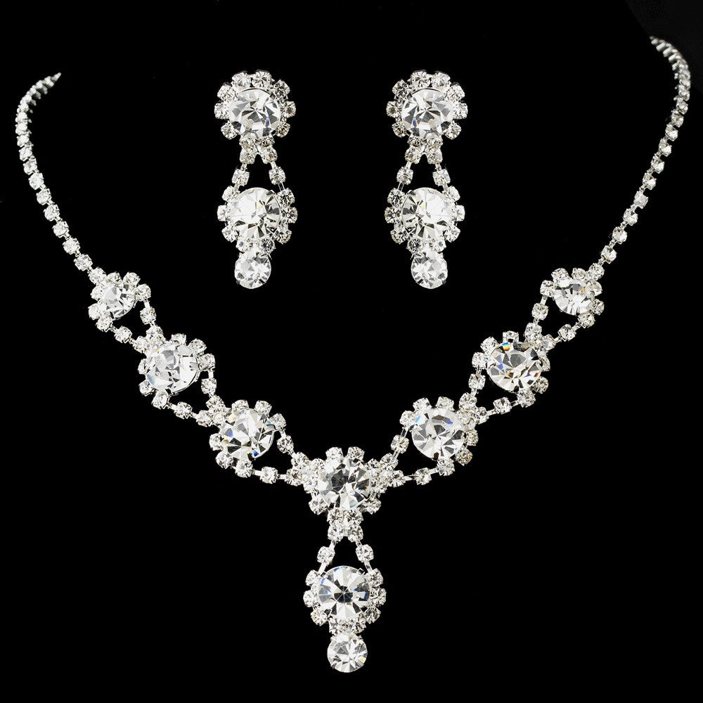 Silver Clear Bridal Wedding Necklace Earring Set NE 4362