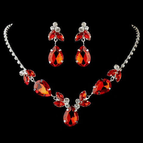 Silver Red & Clear Rhinestone Bridal Wedding Jewelry Set 47003
