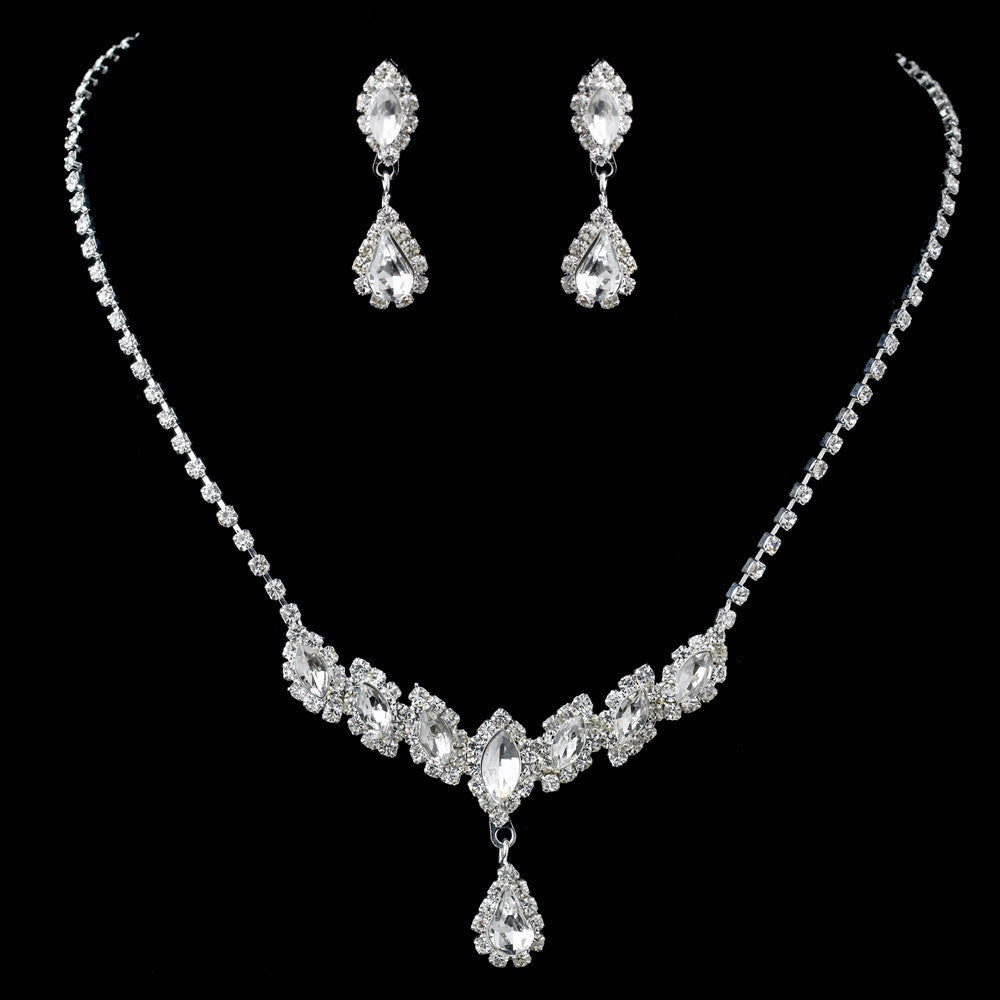 Silver Clear Rhinestone Bridal Wedding Jewelry Set 47015