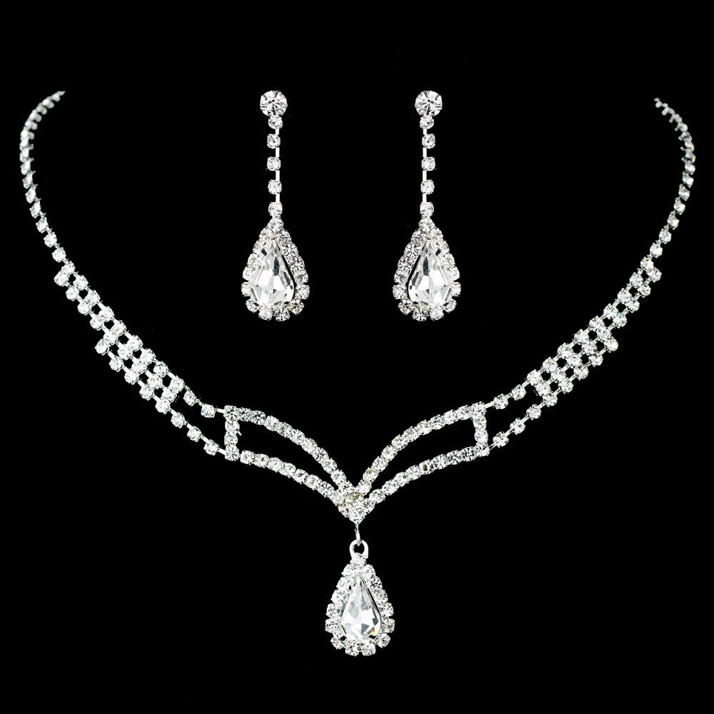 Silver Clear Rhinestone Bridal Wedding Jewelry Set 47045