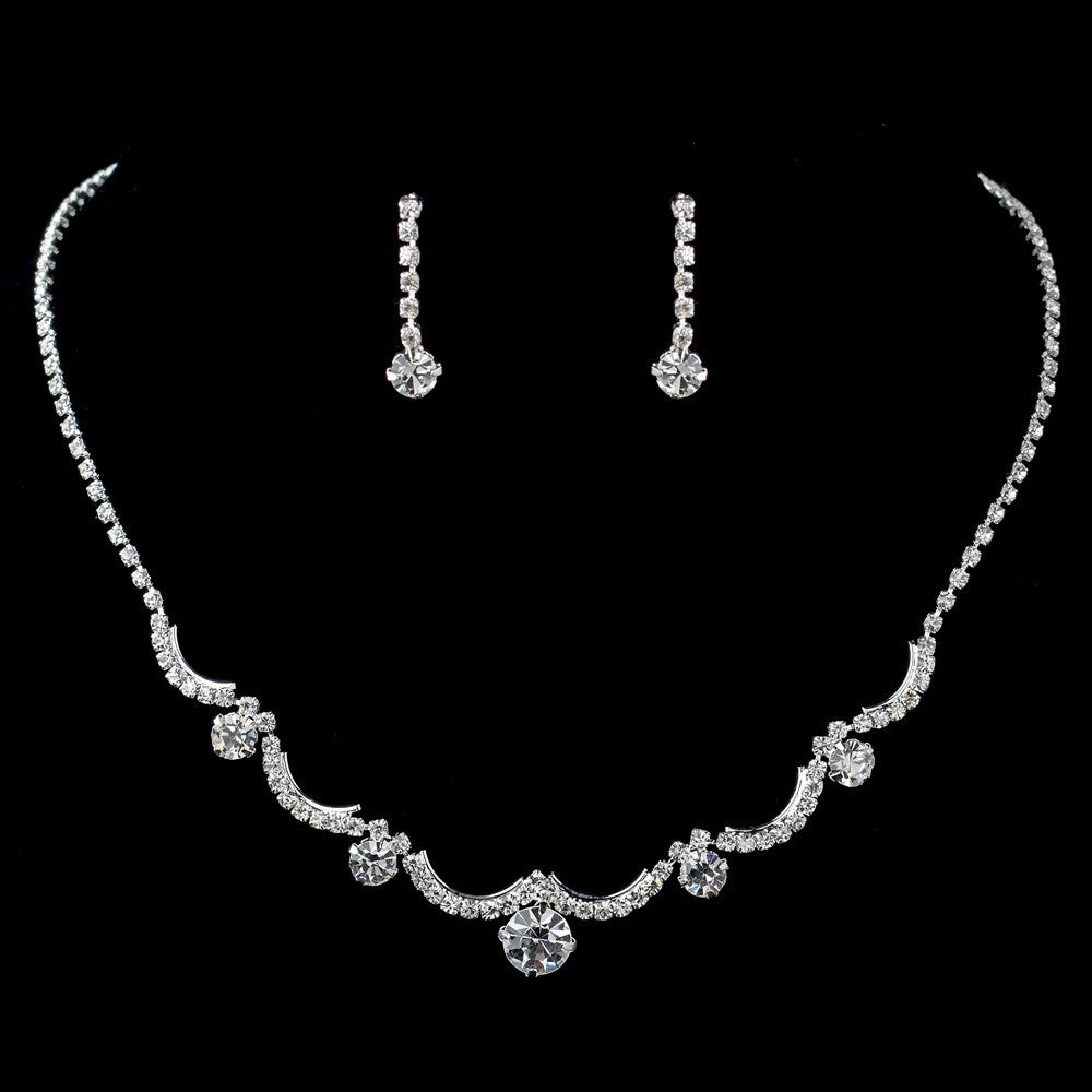 Silver Clear Rhinestone Bridal Wedding Jewelry Set 47300