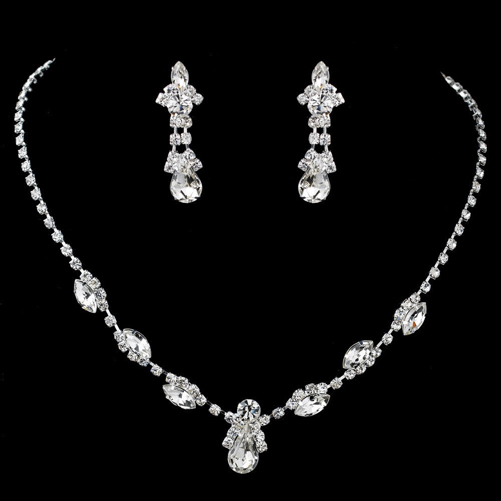 Silver Clear Rhinestone Bridal Wedding Jewelry Set 47336