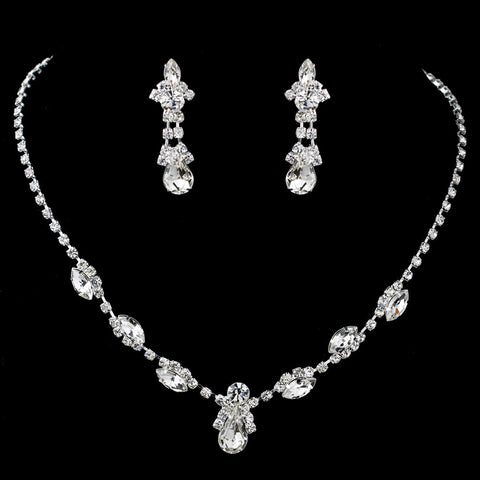 Silver Clear Rhinestone Bridal Wedding Jewelry Set 47336