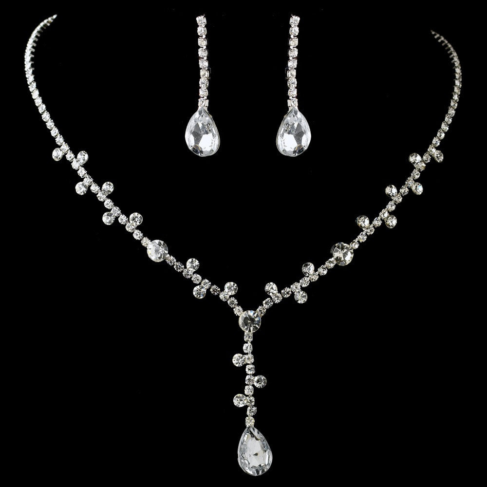 Silver Clear Rhinestone Drop Bridal Wedding Jewelry Set 4735