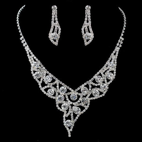 Silver Clear Rhinestone Statement Bridal Wedding Jewelry Set 47501