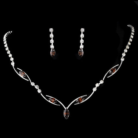 Silver Brown Bridal Wedding Necklace Earring Set 5104
