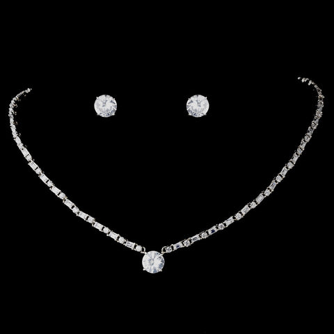 Bridal Wedding Necklace Earring Set 51067 Silver Clear