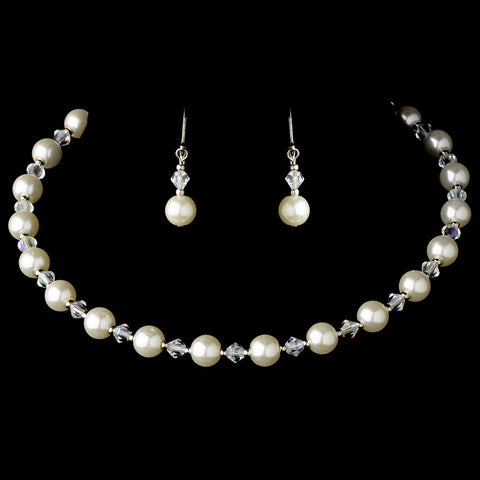 Pearl Choker Bridal Wedding Necklace & Earrings Set 511