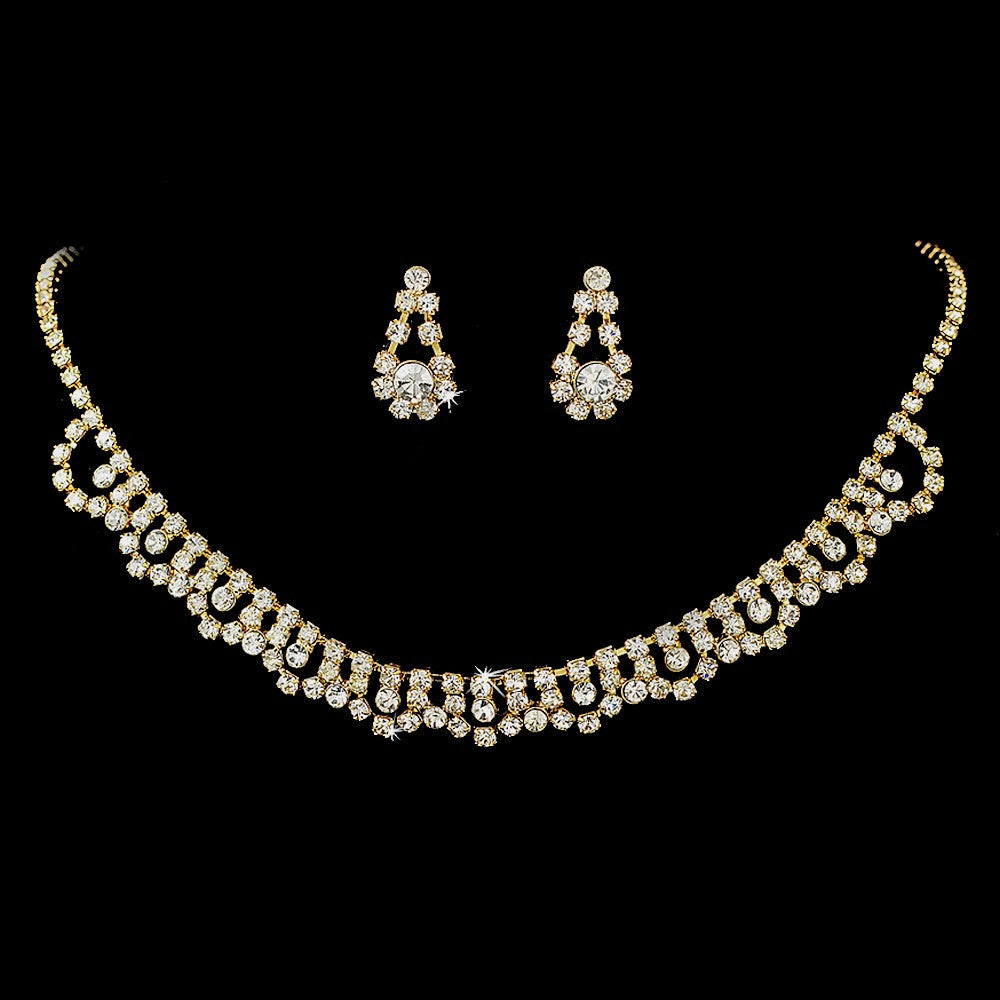 * Gold Clear Bridal Wedding Necklace Earring Set NE 519