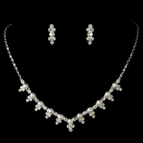 Silver Bridal Wedding Necklace Earring Set 524