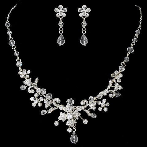 Silver Clear Bridal Wedding Necklace Earring Set 5461