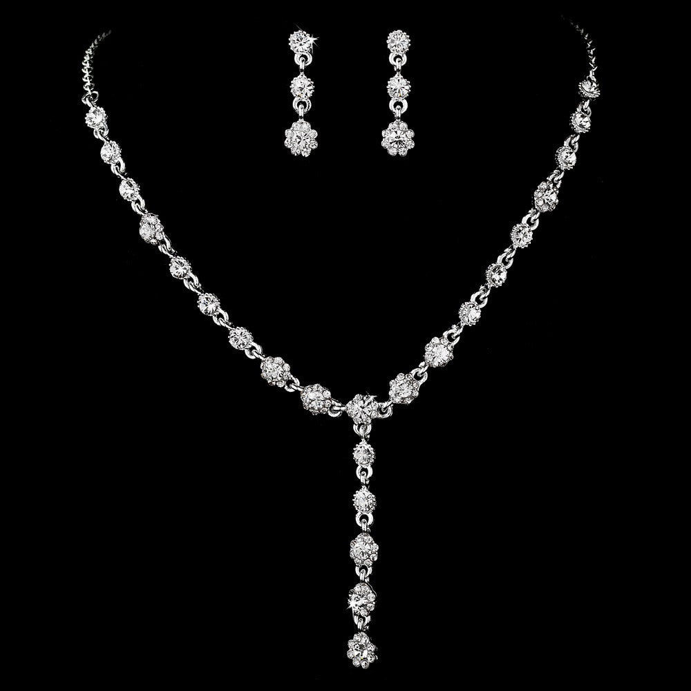 Silver & Rhinestone Bridal Wedding Necklace & Earring Set NE 5790