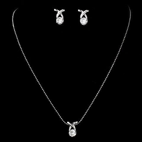 Bridal Wedding Necklace Earring Set NE 6006 Silver Clear