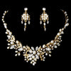 Delightful Gold Clear Crystal & Freshwater Pearl Floral Bridal Wedding Necklace & Earring Set 6206
