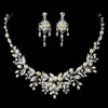 Delightful Silver Clear Crystal & Freshwater Pearl Floral Bridal Wedding Necklace & Earring Set 6206
