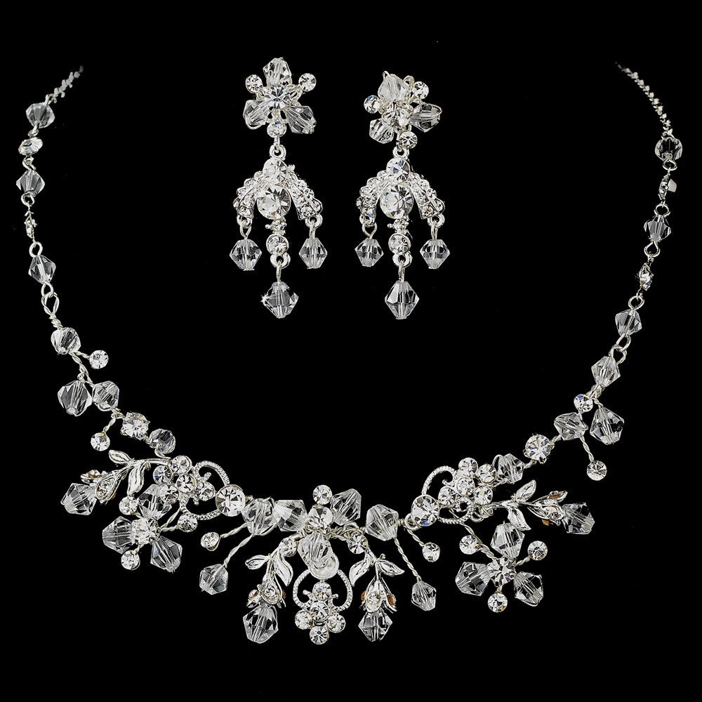 Silver Clear Swarovski Crystal Jewelry 6317 & Bridal Wedding Headband 7820 Set