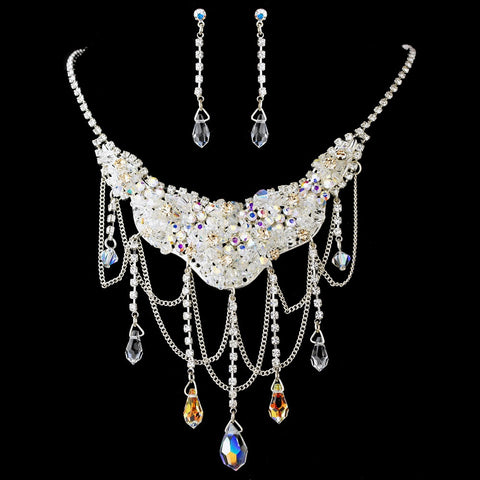 Silver AB Bridal Wedding Necklace Earring Set 6507